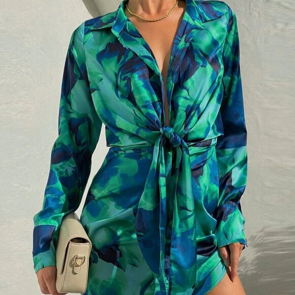Green Sexy Women's Random Print Long Sleeve Dress - Picture 6 of 6